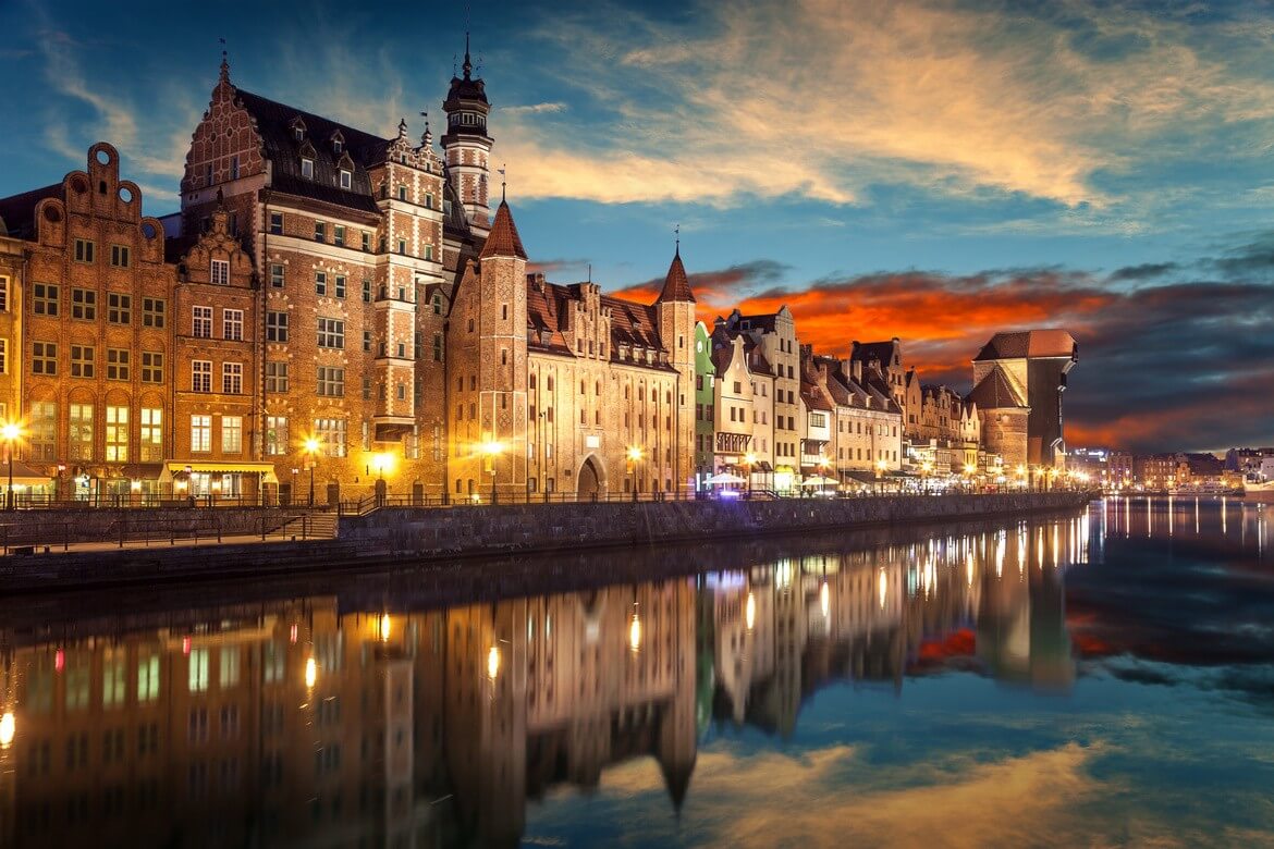 Gdańsk skyline along the Motława river.